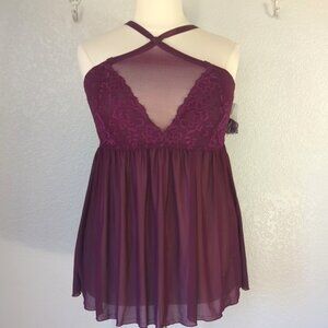 Torrid 2X Chemise Babydoll High Neck Mesh Lace Berry Purple